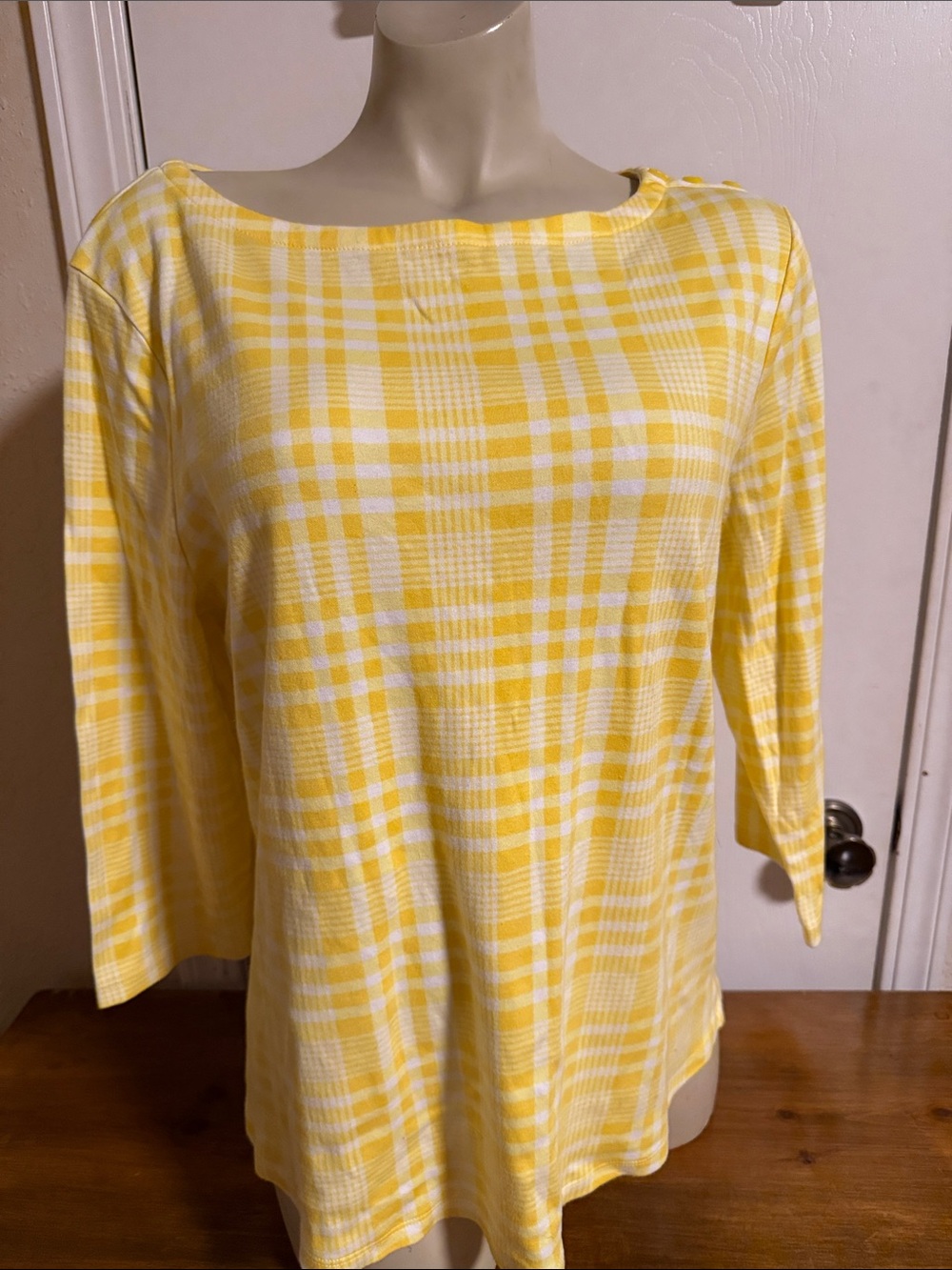Charter Club Yellow & White Plaid Boatneck Tunic